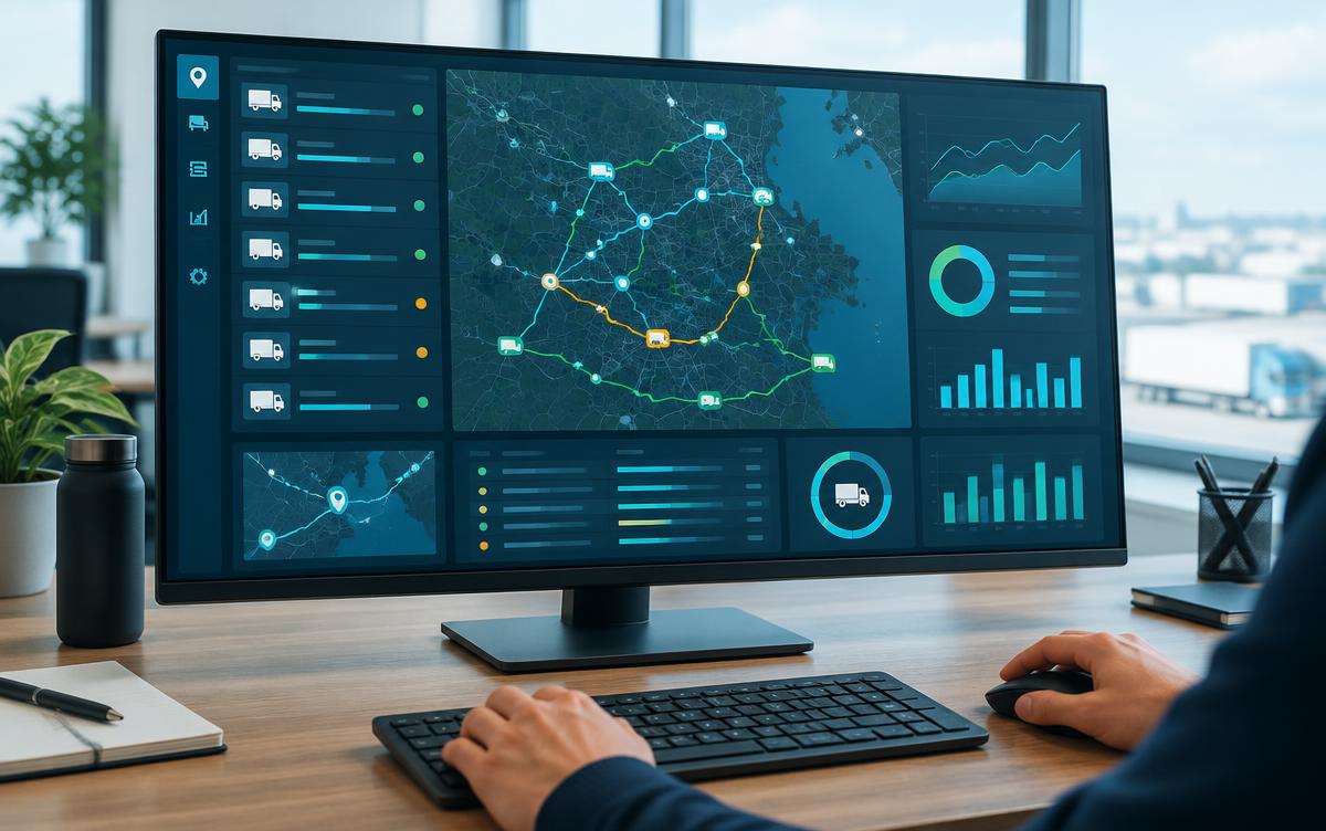 Logistics operations dashboard on a desktop monitor